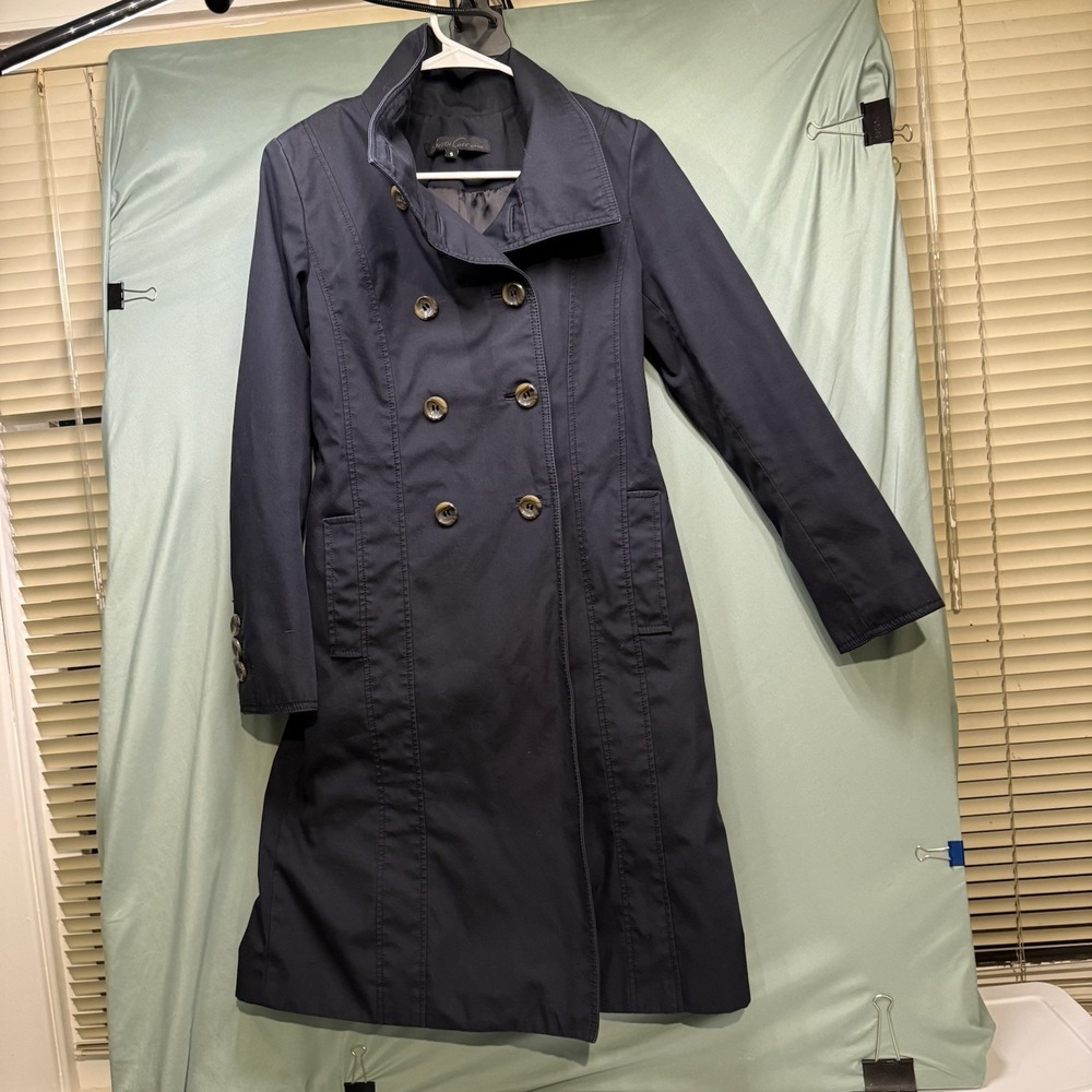 Kenneth Cole Black Trench Coat Women's Size Small Rain Jacket Buttons Jacket